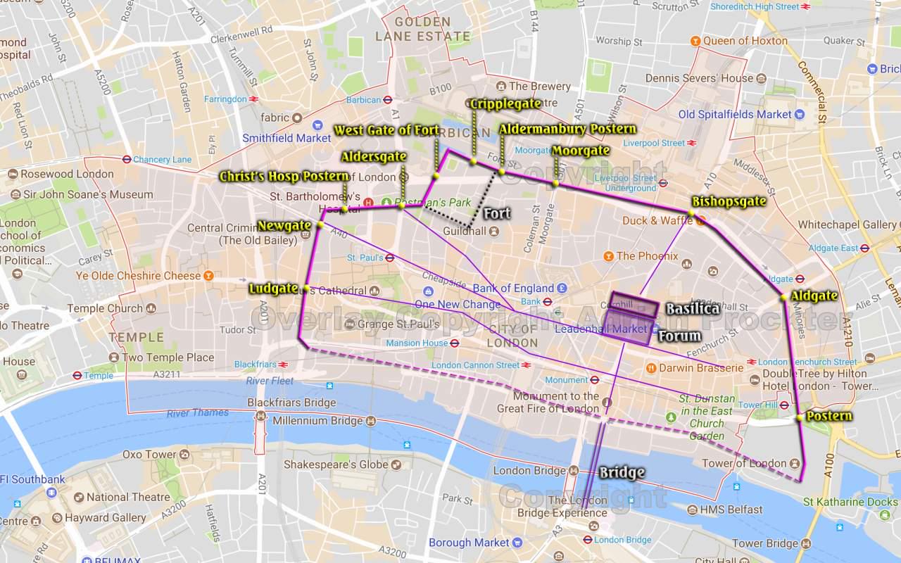 Roman London mapped out over the Modern city.