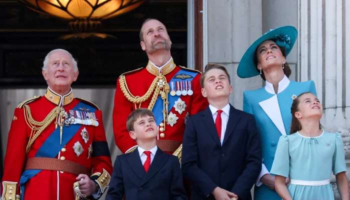 The royal family watched the RAF flypast from the balcony during the Kings Birthday Parade