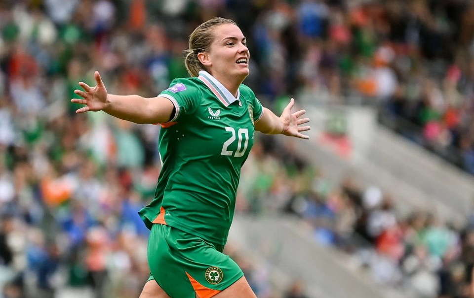 Saoirse Noonan celebrating a goal for the Republic of Ireland.