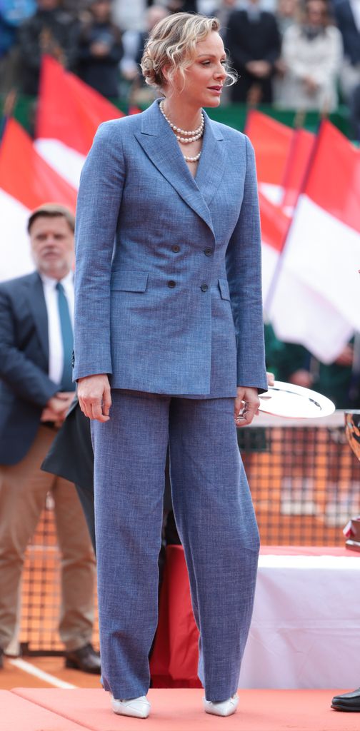 Princess Charlene of Monaco in a blue suit at the Rolex Monte-Carlo Masters