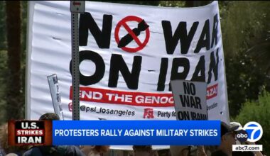'No war' protest outside Federal Building in Westwood after US strikes Iran
