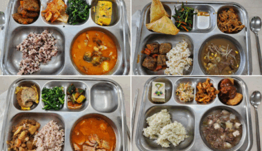 A selection of South Korean school lunches.