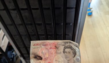 Fridge of at least 20 years is being replaced today. Pull it out to find an old £50 note at the back of it...
