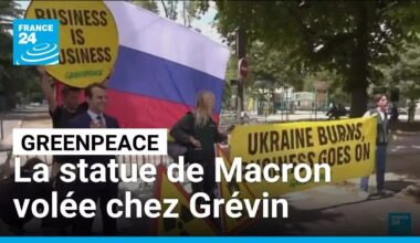 Greenpeace : la statue de Macron volée chez Grévin et déposée devant l'ambassade de Russie