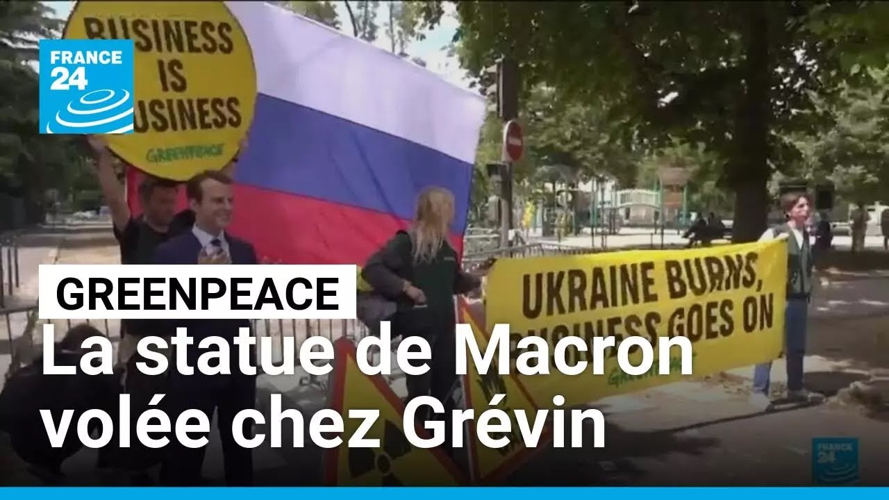 Greenpeace : la statue de Macron volée chez Grévin et déposée devant l'ambassade de Russie