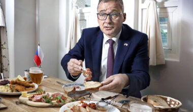 Czech Ambassador to Seoul Ivan Jancarek speaks about his favorite dishes at Moravia, a cozy Czech-Moravian restaurant in Mapo District, western Seoul, in an interview with the Korea JoongAng Daily on April 22. [PARK SANG-MOON]