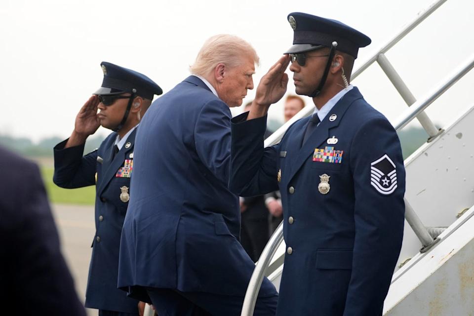 Trump faced mockery on social media after stumbling on the stairs of Air Force One (AP)