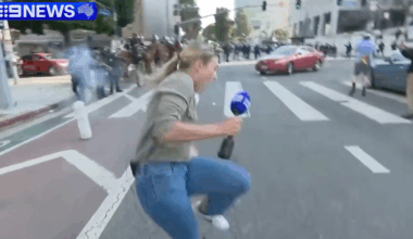 Australian reporter covering Los Angeles immigration protests hit by rubber bullet on live TV
