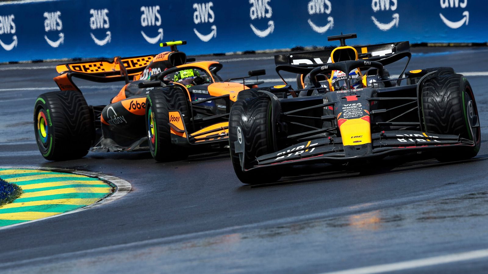 Max Verstappen and Lando Norris battle at the 2024 Canadian GP