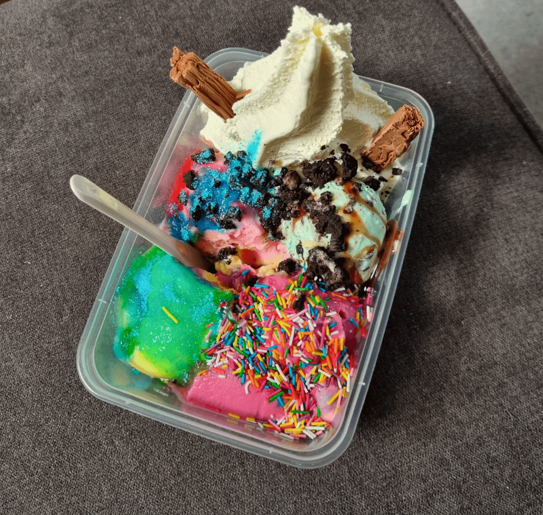 Partner asked the local ice cream man to surprise him, came back holding this.