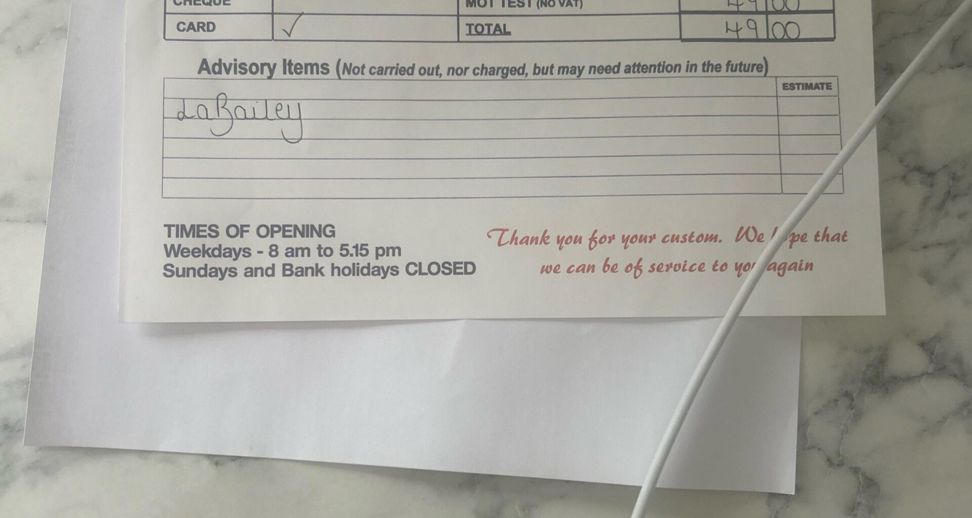 Car got MOT’d today. What is the advisory?
