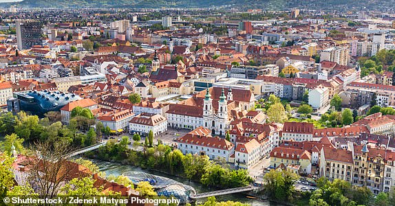 Aerial View Of Graz City Center - Graz, Styria, Austria, Europe; Shutterstock ID 405567547; purchase_order: -; job: -; client: -; other: -