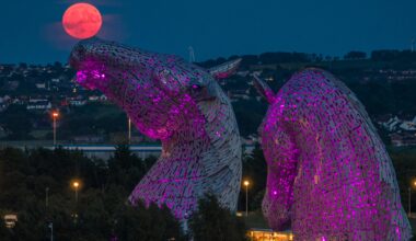 Strawberry Moon at the Kelpies