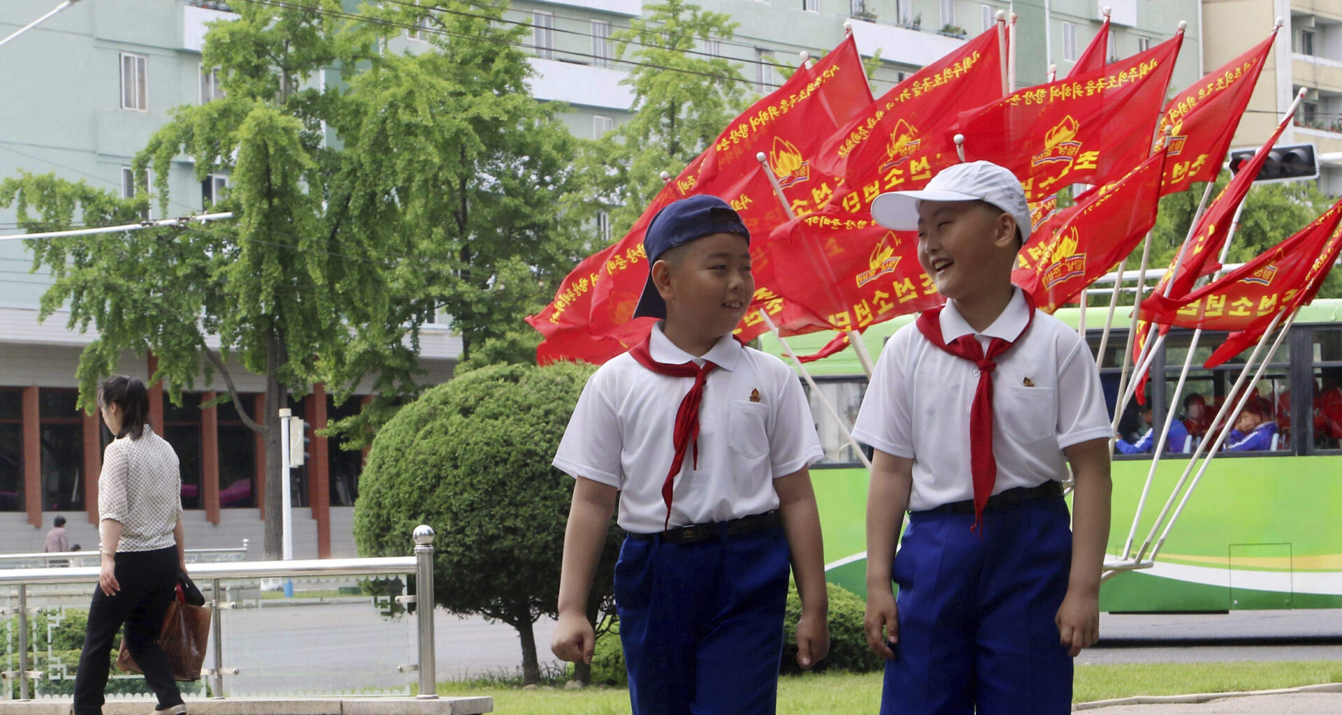 Boys Walk in North Korean Capital