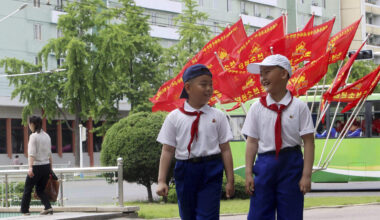 Boys Walk in North Korean Capital