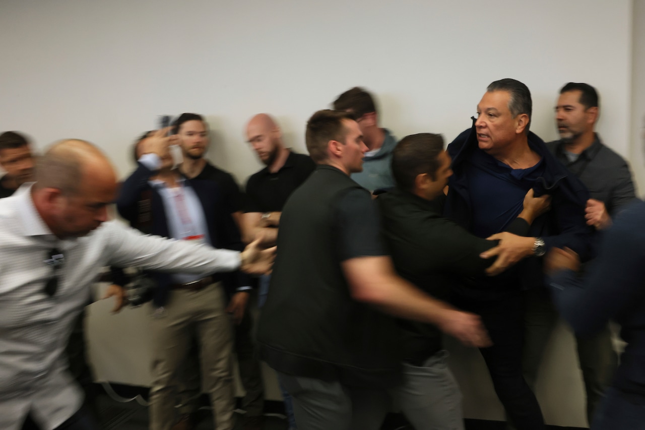Senator shoved, handcuffed at Kristi Noem news conference: Trump’s ‘shock troops are out of control,’ Newsom says