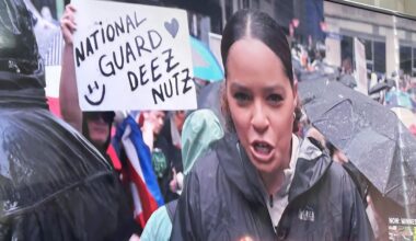 I turned on MSNBC right when this guy held up his sign at a No Kings protest