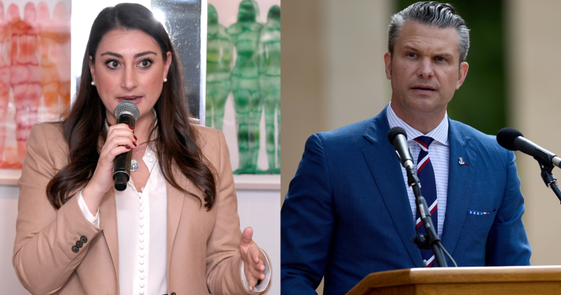 Split photo of Pete Hegseth and Congresswoman Sara Jacobs.