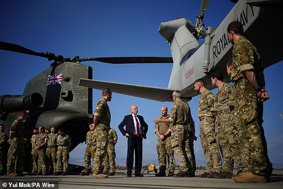 PA REVIEW OF THE YEAR 2024File photo dated 02/10/24: Defence Secretary John Healey visits RAF Akrotiri, during a visit to Cyprus to meet troops as the Government steps up efforts for a potential evacuation of Lebanon with the Middle East teetering on the brink of wider war. Issue date: Monday December 16, 2024. PA Photo. See PA story SOCIAL Review2024 Pictures. Photo credit should read: Yui Mok/PA Wire