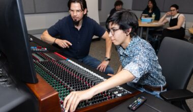 Students learn in Harper's audio studio