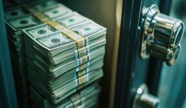 Decorative Photo: Stacks of Hundred Dollar Bills Securely Stored in a Steel Safe for Bank Reserves Concept
