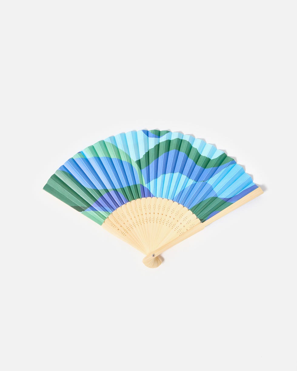 Blue Wave Printed Hand Held Fan