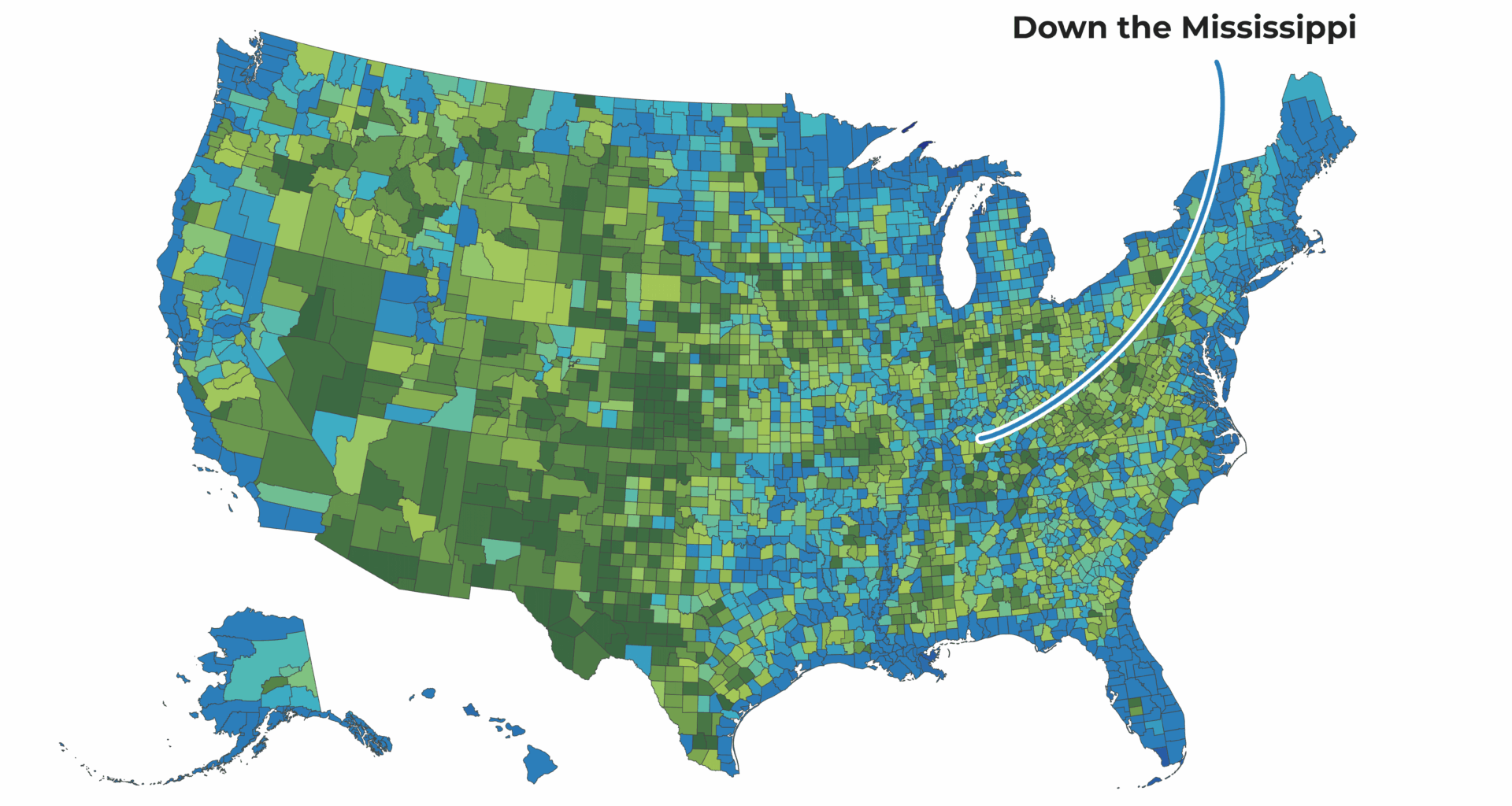 [OC] US County Water to Land Ration - UPDATED