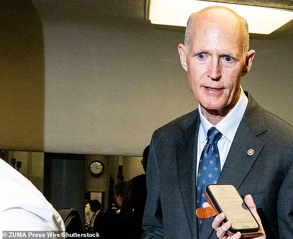 Mandatory Credit: Photo by Michael Brochstein/ZUMA Press Wire/Shutterstock (15364117b) U.S. Senator RICK SCOTT (R-FL) talking with reporters near the Senate Subway at the U.S. Capitol in Washington, D.C. U.S. Senators At The U.S. Capitol, Washington, District of Columbia, USA - 18 Jun 2025