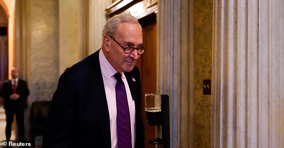 U.S. Senate Minority Leader Chuck Schumer (D-NY) leaves the Senate floor as Republican lawmakers struggle to pass U.S. President Donald Trump's sweeping spending and tax bill, on Capitol Hill in Washington, D.C., U.S., June 27, 2025. REUTERS/Elizabeth Frantz