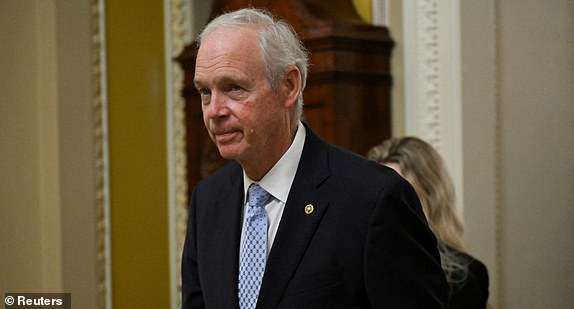 U.S. Senator Ron Johnson (R-WI) looks on, as Republican lawmakers struggle to pass U.S. President Donald Trump's sweeping spending and tax bill, on Capitol Hill in Washington, D.C., U.S., June 28, 2025. REUTERS/Annabelle Gordon