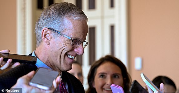 U.S. Senate Majority Leader John Thune (R-SD) speaks to the media, after a Senate GOP lunch, as Republican lawmakers struggle to pass U.S. President Donald Trump's sweeping spending and tax bill, on Capitol Hill in Washington, D.C., U.S., June 28, 2025. REUTERS/Annabelle Gordon