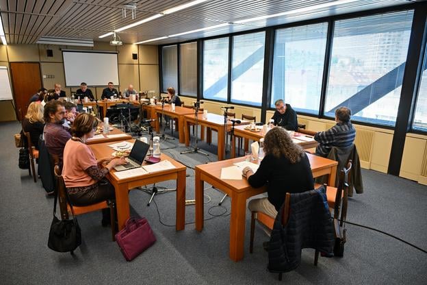 A view of the meeting room during an extraordinary session of the RTVS Council in Bratislava on March 18, 2024.