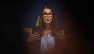 Head of the Democracy, Rule of Law and Fundamental Rights Monitoring Group (DRFMG) Sophie Wilmès during a press conference of the European Parliament’s Committee on Civil Liberties, Justice and Home Affairs delegation, held in Bratislava on 3 June 2025.