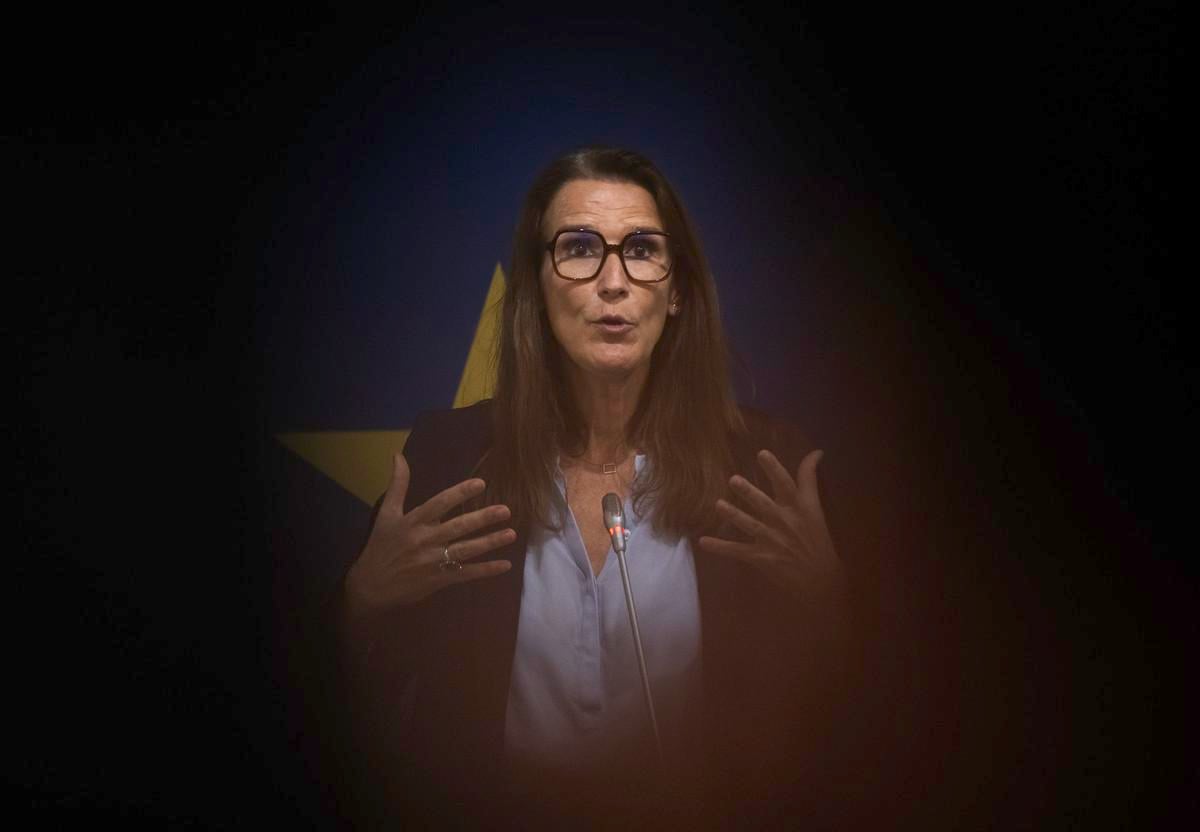 Head of the Democracy, Rule of Law and Fundamental Rights Monitoring Group (DRFMG) Sophie Wilmès during a press conference of the European Parliament’s Committee on Civil Liberties, Justice and Home Affairs delegation, held in Bratislava on 3 June 2025.