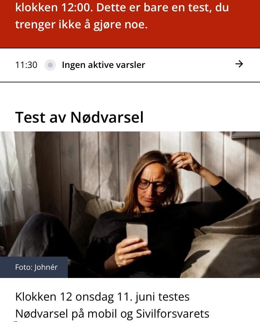 The Norwegian emergency alert system is being tested today at 12:00