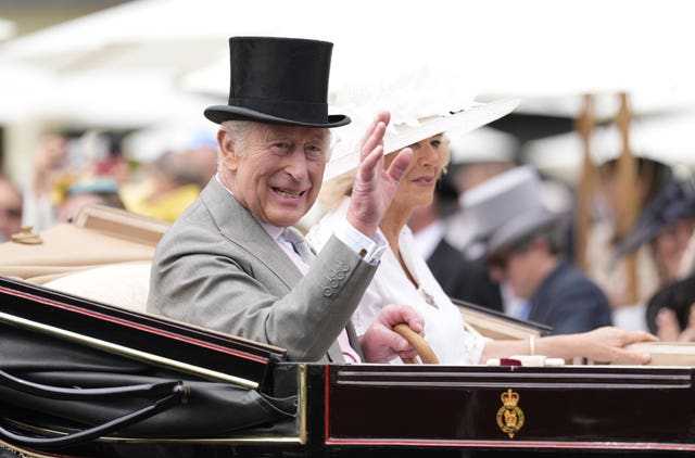 Charles and Camilla in a carriage at Royal Ascot 2025
