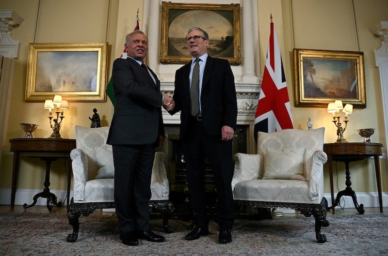 Britain's Prime Minister Keir Starmer, right, and Jordan's King Abdullah at a meeting inside 10 Downing Street, London, on June 5, 2025
