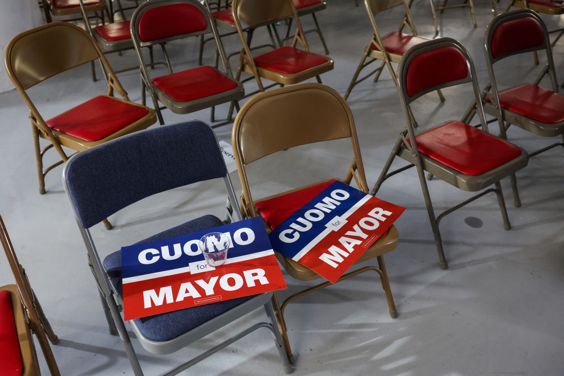 Signs in support of Cuomo lie discarded after his primary election night rally in New York City on June 24, 2025.