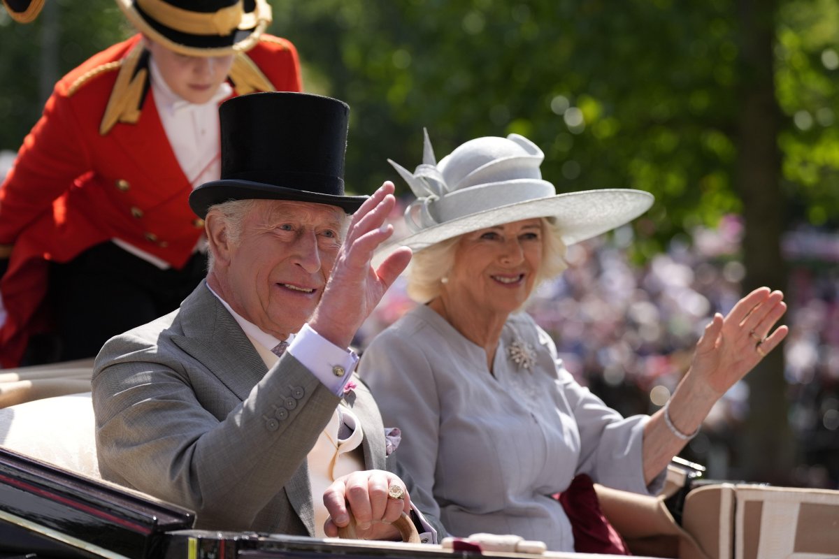 King Charles III and Queen Camilla attend the races at Royal Ascot on June 19, 2025 (Andrew Matthews/PA Images/Alamy)