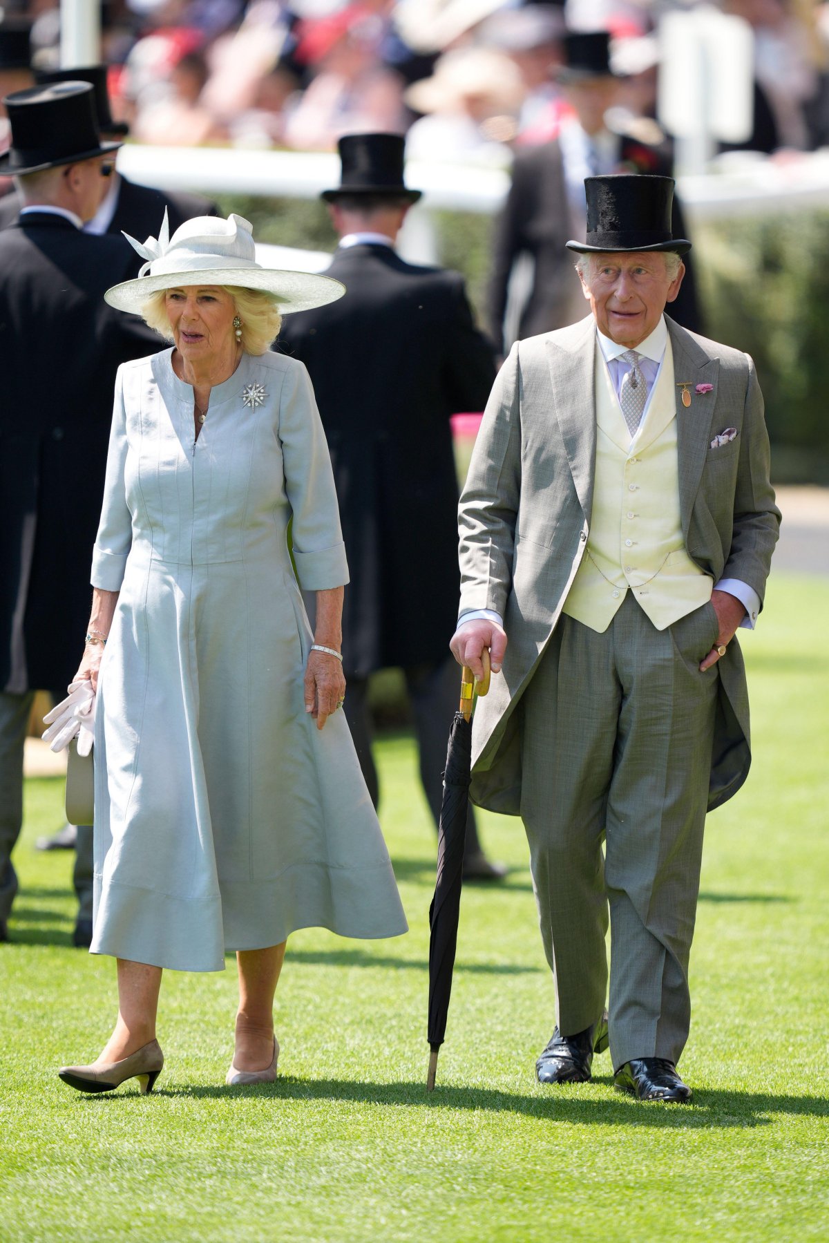 King Charles III and Queen Camilla attend the races at Royal Ascot on June 19, 2025 (Andrew Matthews/PA Images/Alamy)