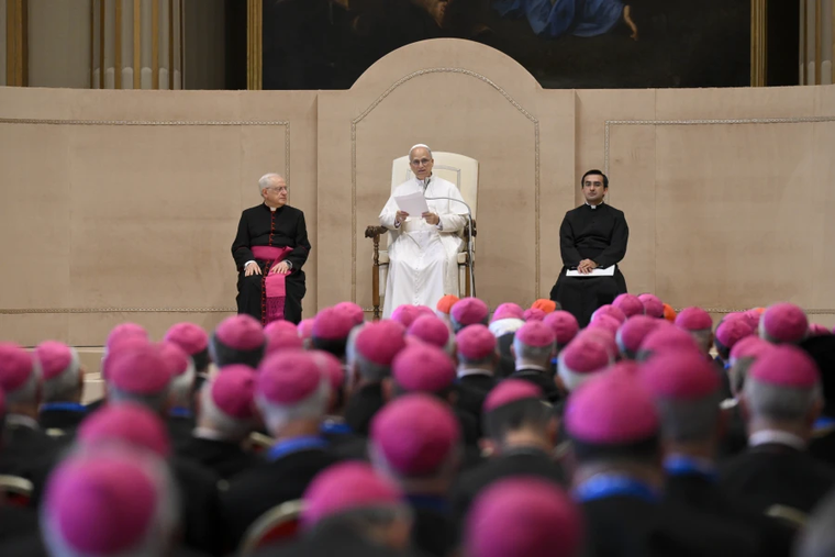 Pope Leo XIV addresses the Italian Bishops’ Conference on June 17, 2025, at the Vatican.