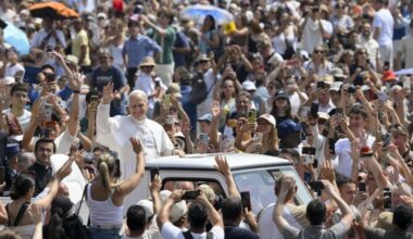 Pope Leo waves to the faithful in St. Peter’s Square on June 15.