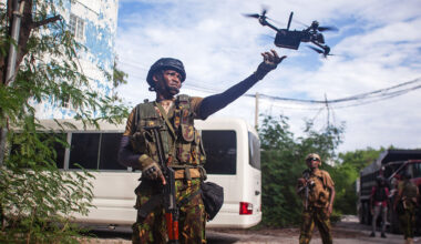 A drone is launched during a Haitian police and MSS operation against armed gangs.