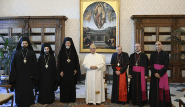Pope Leo XIV meets with the delegation of the Ecumenical Patriarchate of Constantinople on June 28, 2025, at the Vatican.
