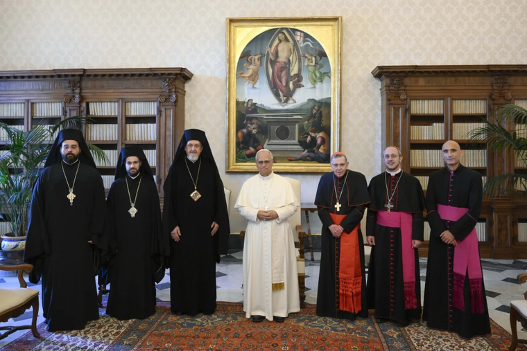 Pope Leo XIV meets with the delegation of the Ecumenical Patriarchate of Constantinople on June 28, 2025, at the Vatican.