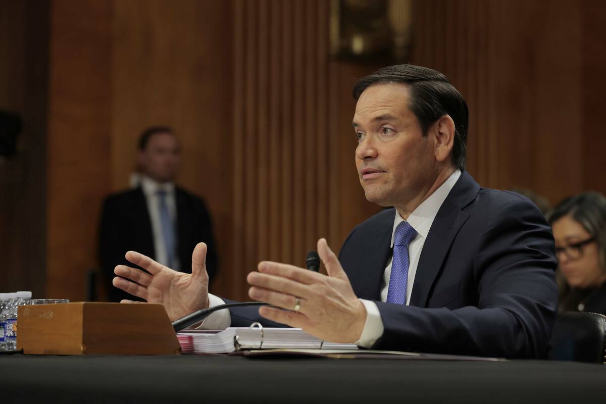 U.S. Secretary of State Marco Rubio speaks during a Senate Foreign Relations Committee hearing ...