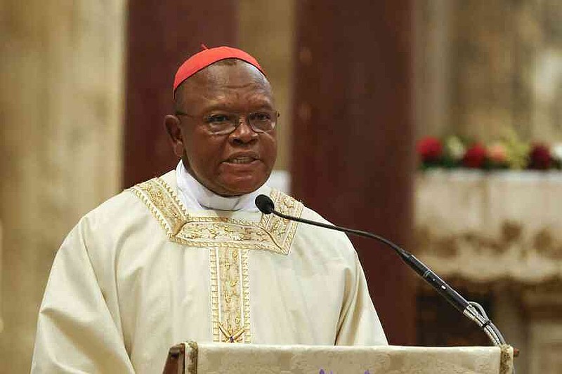 Cardinal Fridolin Ambongo Besungu speaks during a Mass for the beatification of Floribert Bwana Chui Bin Kositi, a Congolese man killed in 2007 for fighting corruption, in St. Paul Outside the Walls' Basilica, in Rome, Sunday, June 15, 2025. (AP Photo/Riccardo De Luca)