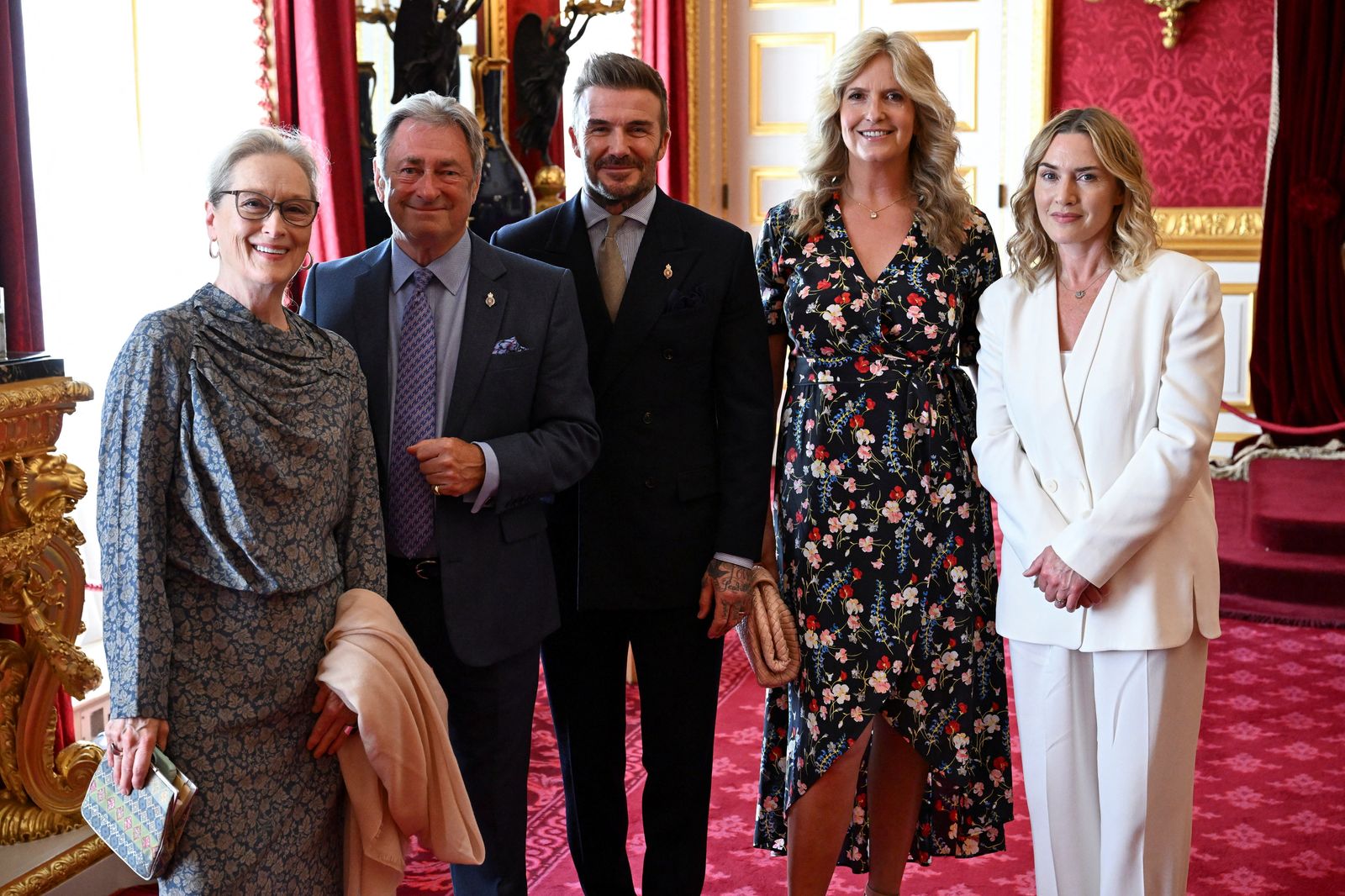 Image may contain Meryl Streep Alan Titchmarsh Kate Winslet David Beckham Penny Lancaster Person and Accessories