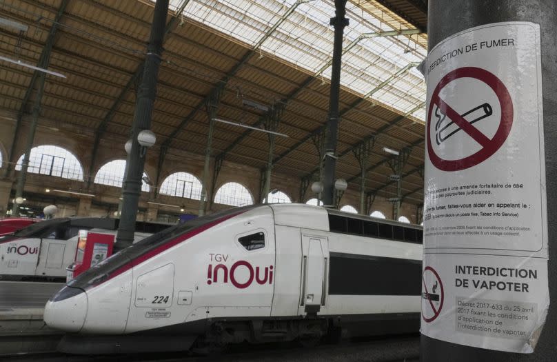 A "No smoking" sign is pictured at Gare du Nord train station in Paris, Thursday, May 29 2025.