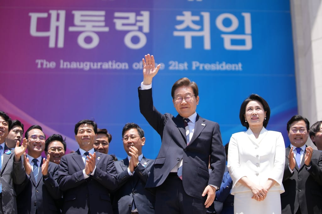 South Korea’s new President Lee Jae-myung and his wife Kim Hye-kyung after attending the presidential inauguration at the National Assembly in Seoul, South Korea, on Wednesday. Photo: EPA-EFE South Korea’s new President Lee Jae-myung and his wife Kim Hye-kyung after attending the presidential inauguration at the National Assembly in Seoul, South Korea, on Wednesday. Photo: EPA-EFE